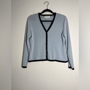 Annex Minimalist Contrast Trim Cardigan Petite Size M Blue